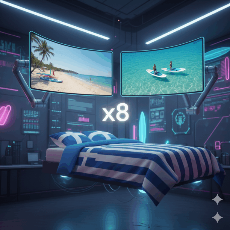 Infografika informująca, że w Grecji będzie 8 noclegów