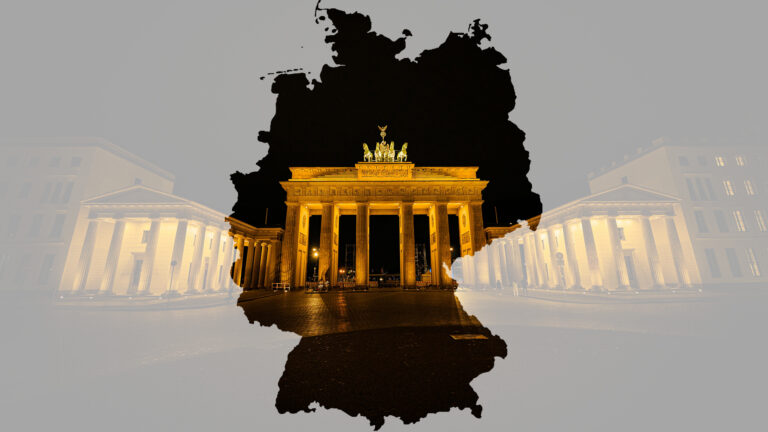 Grafika przedstawiająca Bramę Brandenburską nocą